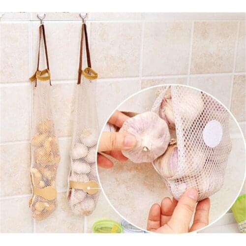 Reusable Mesh Bag Hanging Fruit Vegetable Storage Net Bag Kitchen Breathable Garlic Onion Hanging Bag Kitchen Storage Organizer