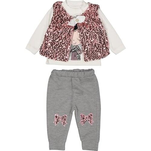 Seaonal toddler baby girl with spangled vest 3 pieces clothing set