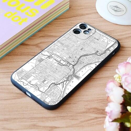 For iPhone Vintage Map Of Milwaukee Wisconsin 1891 Bw Print Soft Matt Apple iPhone Case 6 7 8 11 12 Plus Pro X XR XS MAX SE