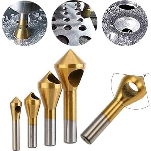 4pcs Titanium Coated Countersink Bit Set Deburring Drill 90 Degree Chamfer Tool 2-5-10-15-20 Reaming Hole Metal Wood Drill Bits