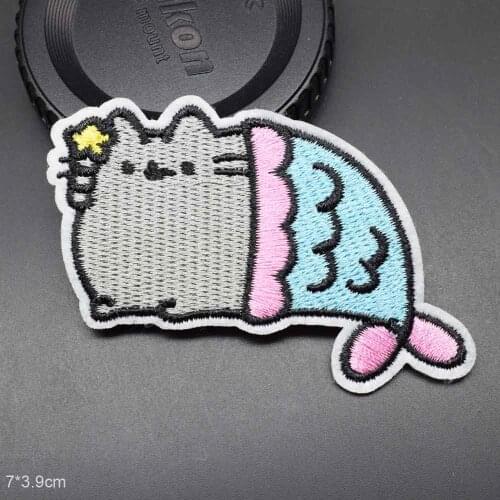 Animal Lovely Grey Mermaid Cat Iron on Embroidered Cloth Clothes Patch For Clothing Girls Boys Wholesale