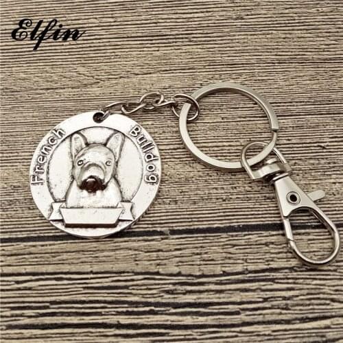New Vintage French Bulldog Keychains Antique Silver Plated French Bulldog Key Chains Keyrings Pet Dog Jewellery