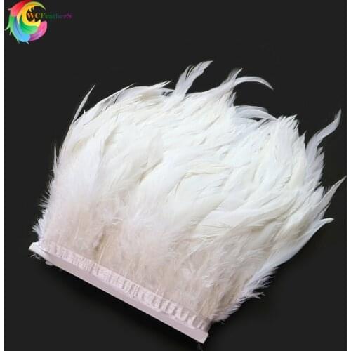 Wholesale elegant white rooster feather trims width 6-8 inches Chicken feather ribbon for Wedding Carnival Clothing Decoration