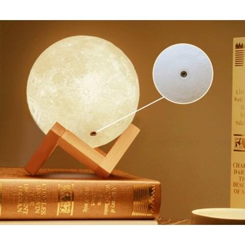 Rechargeable 3d printing moon lamp 2 color change switch touch bedroom bookcase night light home decor with wood stand great gif