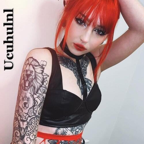 Ucuhulnl 2021 Gothic Dark Black European and American Nightclub Sexy Vest Womens Sleeveless Top Short Umbilical Strap