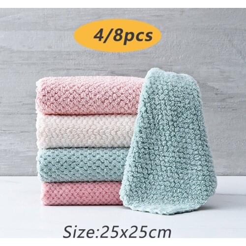 4/8pcs Microfiber Kitchen Towels Super Absorbent Dish Cloth Household Cleaning Cloth for Washing Dish Anti-Grease Wiping Rags