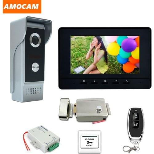 7'' Monitor Wired Video Intercom System Kit Aluminium alloy Camera Video Doorbell Monitor+Electronic Lock Remote Control Unlock