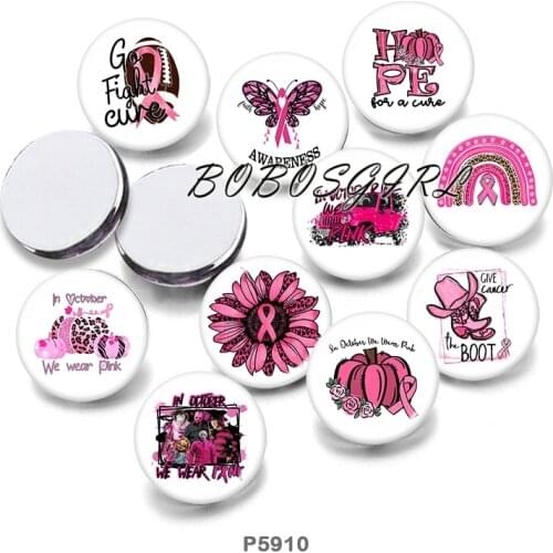 Pink Ribbon12mm18mm 20mm Snap button jewelry DIY Bracelet Round photo glass cabochons P5910
