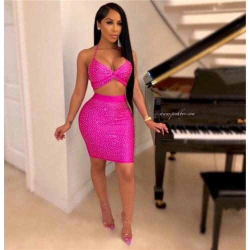 Sexy Diamonds Rayon Bandage Rose Rayon Elegant NightClub Party Dress New Fashion Top Quality