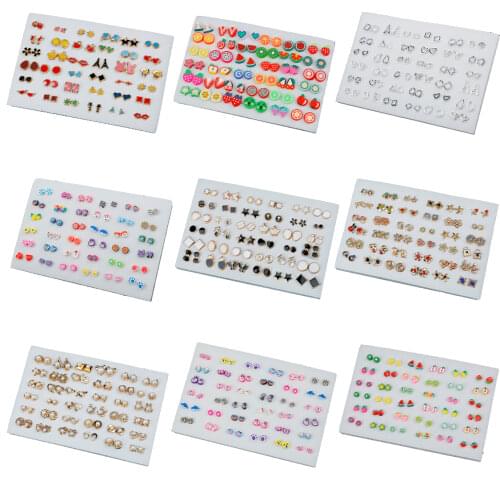 36Pairs Randomly Mixed Silver Color Women Butterfly Bowknot Flower Heart Small Plastic Stud Earrings Sets For Girl Jewelry Party