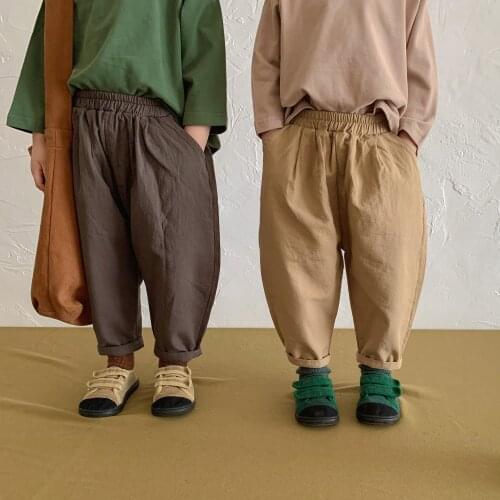 Childrens spring and autumn new Korean long pants boys and girls baby pure cotton radish legs wash pants
