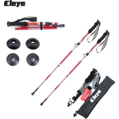 JoShock Cleye 2pcs/lot Aluminum Alloy Folding stick 4 Joint Telescopic Trekking Pole Portable Walking Stick With lock system
