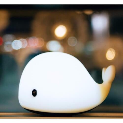 LED Cartoon Silicone Dolphin Night Light USB Rechargeable Water Pat Color-changing Whale Night Light Home Decoration Gift Kids