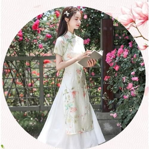 Traditional Cheongsam 2021 Chinese Style Dress for Women Girls Long Double Deck Daily Cheongsam Young Style High Quality Qipao