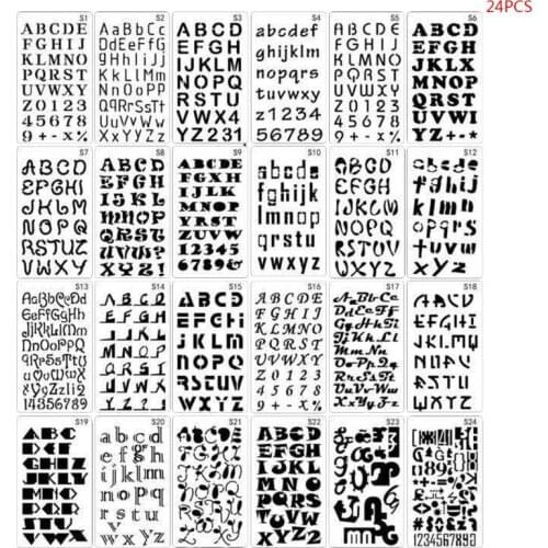 24pcs/set Alphabet Letters Drawing Template Stencil Painting Embossing Scrapbook