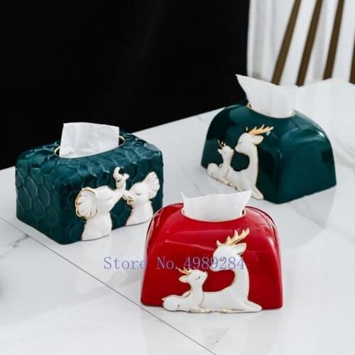 Creative Ceramics Tissue Box Shelf Storage Golden Elephant Deer Desktop Organize Modern Home Decoration Napkin Holder Box