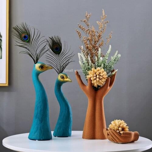 Creative peacock vase home accessories living room holding flowers decoration ornaments floor vase large vase decoration home