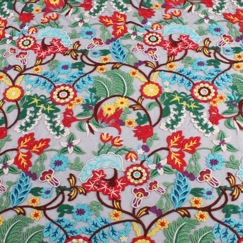 Heavy Weight Embroidered Lace Fabric Flower Forest Pattern Women Dress Lace Embroidery Mesh Fabric