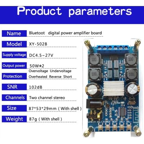 XY-502B TPA3116 50W+50W 2.0 Audio Wireless Bluetooth-compatible Stereo Digital power amplifier Board With Shell