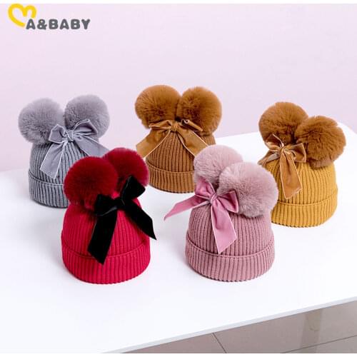 Ma&Baby 6M-3Y Autumn Winter Toddler Infant Baby Kid Girls Knitted Hat Warm Pom Pom Hats Cute Bow