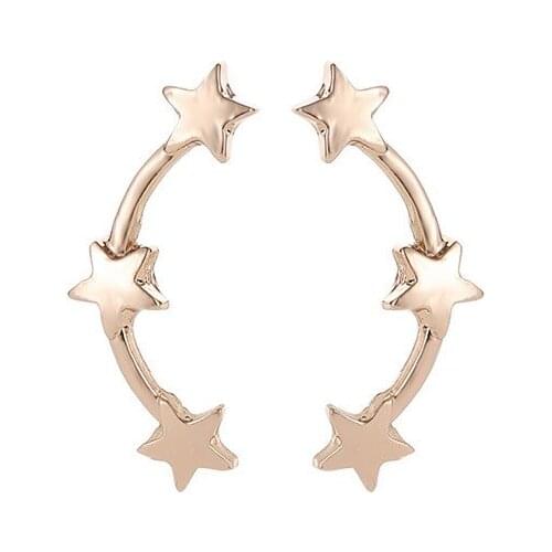 3 Stars & Arc Connected Geometric Silver Plated Golden Black Stud Earrings For Women