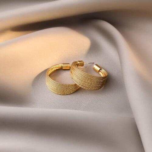 Goth Woman Jewelry Gold Color Earring Fashion Party Light Luxury Big Circle Accessories Unusual Ear Stud Punk Womens Earrings