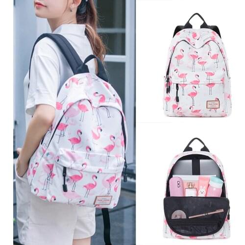 Women Laptop Backpack School Bags for Teenager Girls Bagpack Mochila Feminina Escolar Flamingo Rucksack Stylish Canvas Backpacks