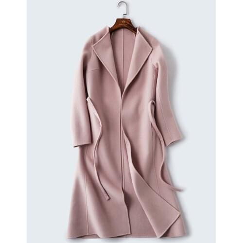 Double face 100%woolen women fashion long overcoat no lining sashes 9points sleeve red 4color S/M/L