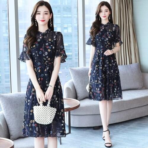 Women Midi Floral Chiffon Dress Summer 2021 Runway Elegant Boho Retro Korean Fairy Casual Vacation Party Night Dresses Clothes