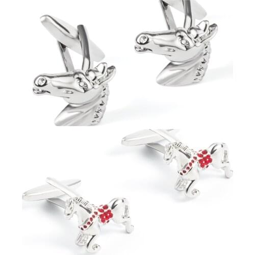 10pairs/lot Animal Little Horse With Red Crystal Cuff Links Horse Head Cufflinks Mens Jewelry Gift Wholesale