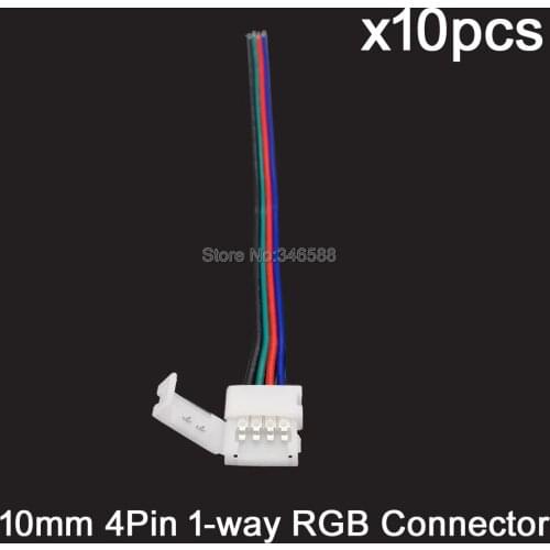 10PCS 4-pin 4Pins 10mm 1-Way Solderless PCB Board RGB Connector one end with 10cm Wire Cable for 5050 RGB LED Strip