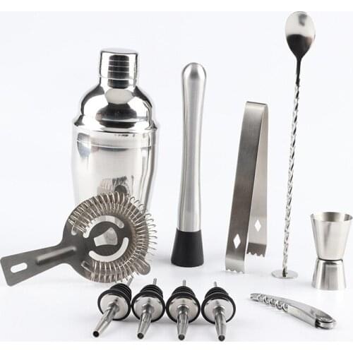 12Pcs Stainless Steel Cocktail Shaker Bar Set Bartender Kit Wine Martini Mixer Boston Shaker for Party Bar Tool Bartenders Roll