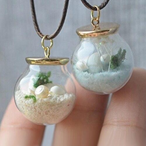 2PCS 20MM Natural BEACH IN A GLASS sea pendant mini vial globe bottle tiny round ball real miniature shell pearl starfish