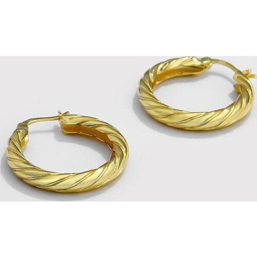 25MM 18K Gold 925 Sterling silver Heavy Ear-Bone Tunnel Twist Rope Circle Piercing Hoop huggie ear Earring Charms C-E183E