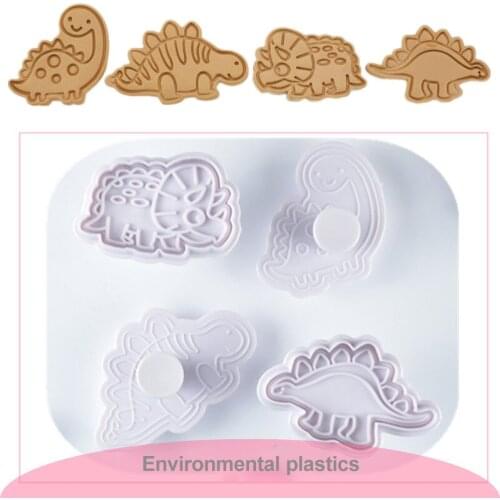 4Pcs Dinosaur Cake Tools Animal Cookie Cutter Set Christmas Cutters Biscuit Stamp Fondant Mould Baking Sugarcraft Mold Wholesale