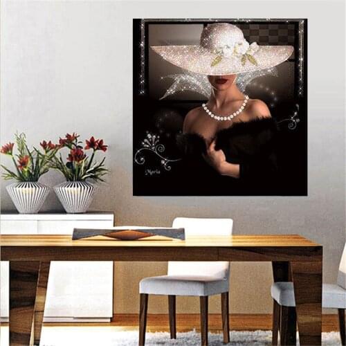 5D DIY elegant hat womens diamond painting cross stitch home decoration full square rhinestone mosaic inlaid diamond embroidery