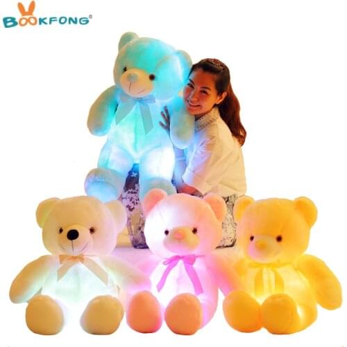 BOOKFONG 50cm Creative Light Up LED Teddy Bear Stuffed Animals Plush Toy Colorful Glowing Teddy Bear Christmas Gift for Kids