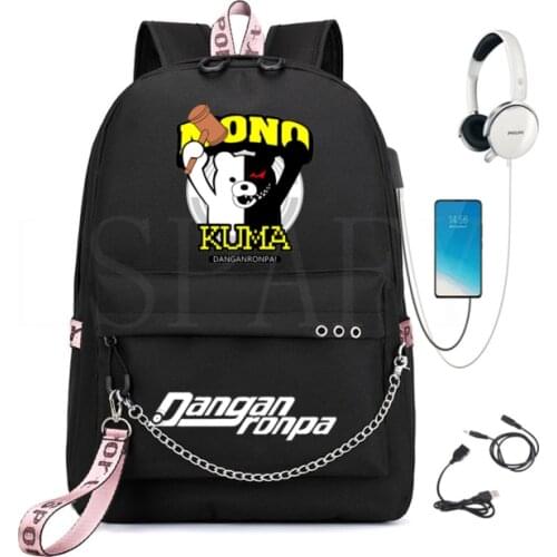 Danganronpa Naegi Makoto Backpack Laptop USB Charging Capacity Backpack Women Bag Male School Bag Waterproof Daily Backpack