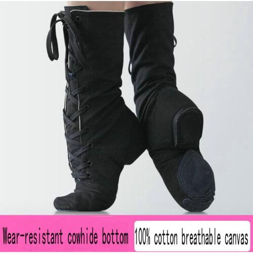 Childrens dance shoes, extended canvas jazz shoes, adult high-top dancing shoes, girls' practice shoes, jazz boots