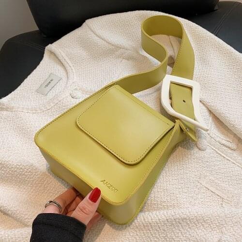 Big Belt Buckle Designer Mini PU Leather Crossbody Bag for Women 2021 Designer Fashion Lady Shoulder Purse and Handbag Yellow