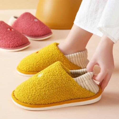JALANJALKI Winter Warm Plush Home Women Shoes Indoor Non-slip Cover Heel Cotton Men Slippers Outdoor Lovely Femal Flat Slides