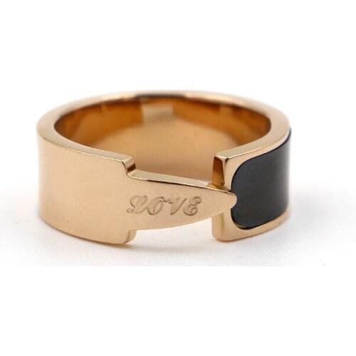 Martick Unisex Ring 316L Stainless Steel With Enamel Black Piece Love Engrave Ring For Woman Jewelry R49