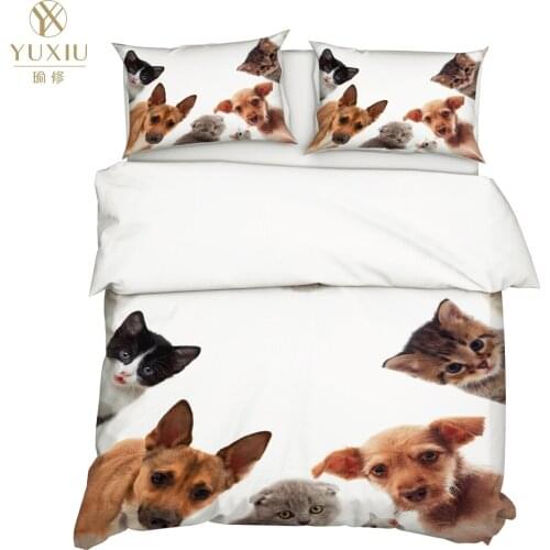 YuXiu 3D Bedding Set Animal Cats Dogs Stars blue Duvet Covers 3Pcs Sets Bed Linen Quilt Cover King Queen Full Twin Double Size