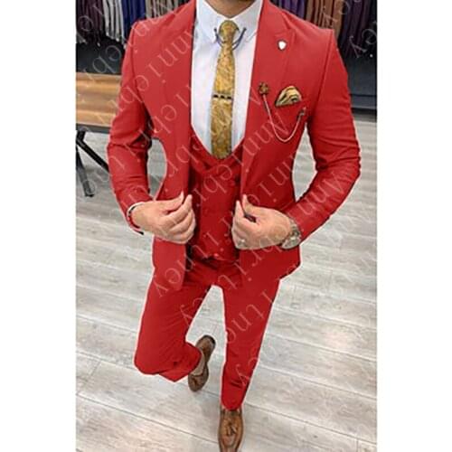 Red Costume Homme Slim Fit Men Suits 3 Pcs Wedding Tuxedos Groom Prom Blazer Hombre Terno Masculino Jacket+Pants+Vest