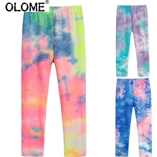 OLOME Summer Kids Leggings High Elastic Children Pants Watercolor Baby Girls Trousers Fit Toddler Pants Unisex Children Clothes
