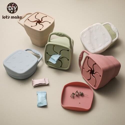 Let’s make Baby Silicone Snack Cup Toddle Portable Food Storage Box Portable Snacks Container BPA Free Silicone Soft Lid