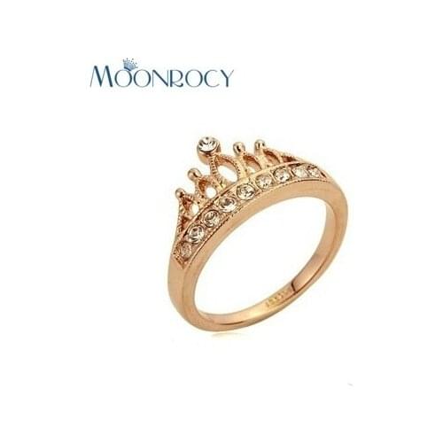 MOONROCY Drop Shipping Rose gold Color Jewelry Wholesale Austrian Crystal Crown Rings Fashion Ring for women Gift