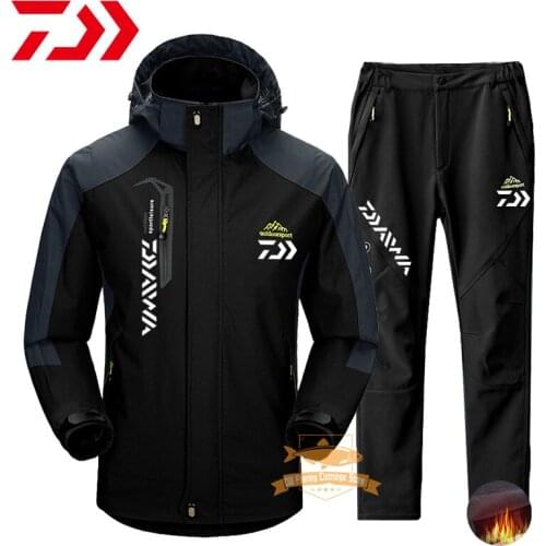 2021 Daiwa Men Fishing Jacket Autumn Winter Waterproof Warm Breathable Hooded Suits Outdoor Travel Sport Hiking Fishing Suits