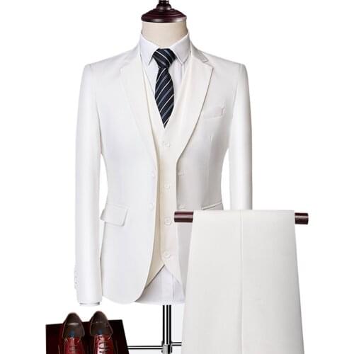 Mens Suits Grey/Blue/White 3 Pieces Slim Fit Suit Mens Business Groom Jacket Tuxedos for Wedding Prom Evening(Blazer+Vest+Pants)