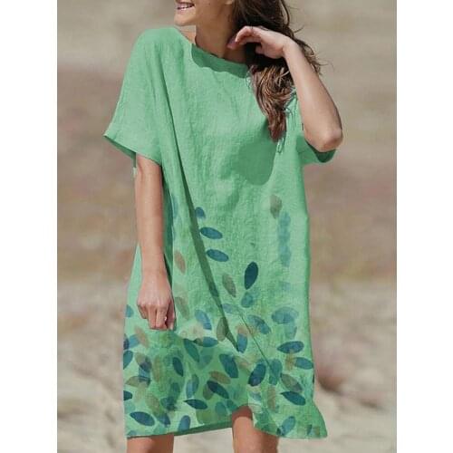 Women Fashion Round Neck Short Sleeves Print Casual Commute Dresses Streetwear Loose Breathable Female Sundress 2021 Summer New